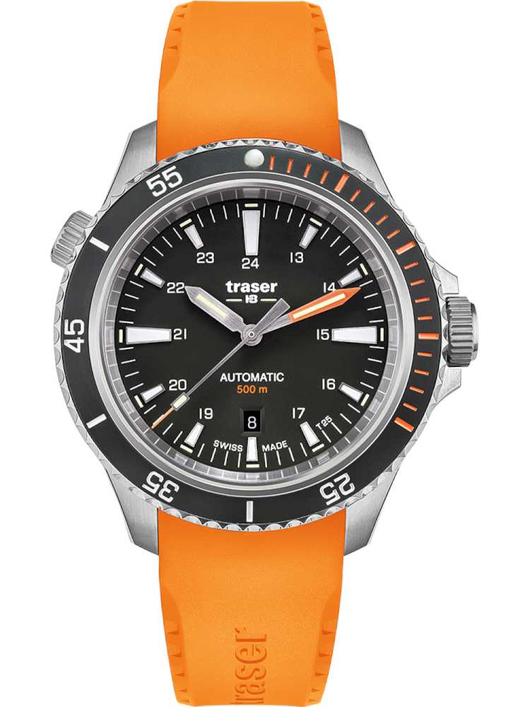 Traser 10323 Herreur Ur Med Orange Gummirem