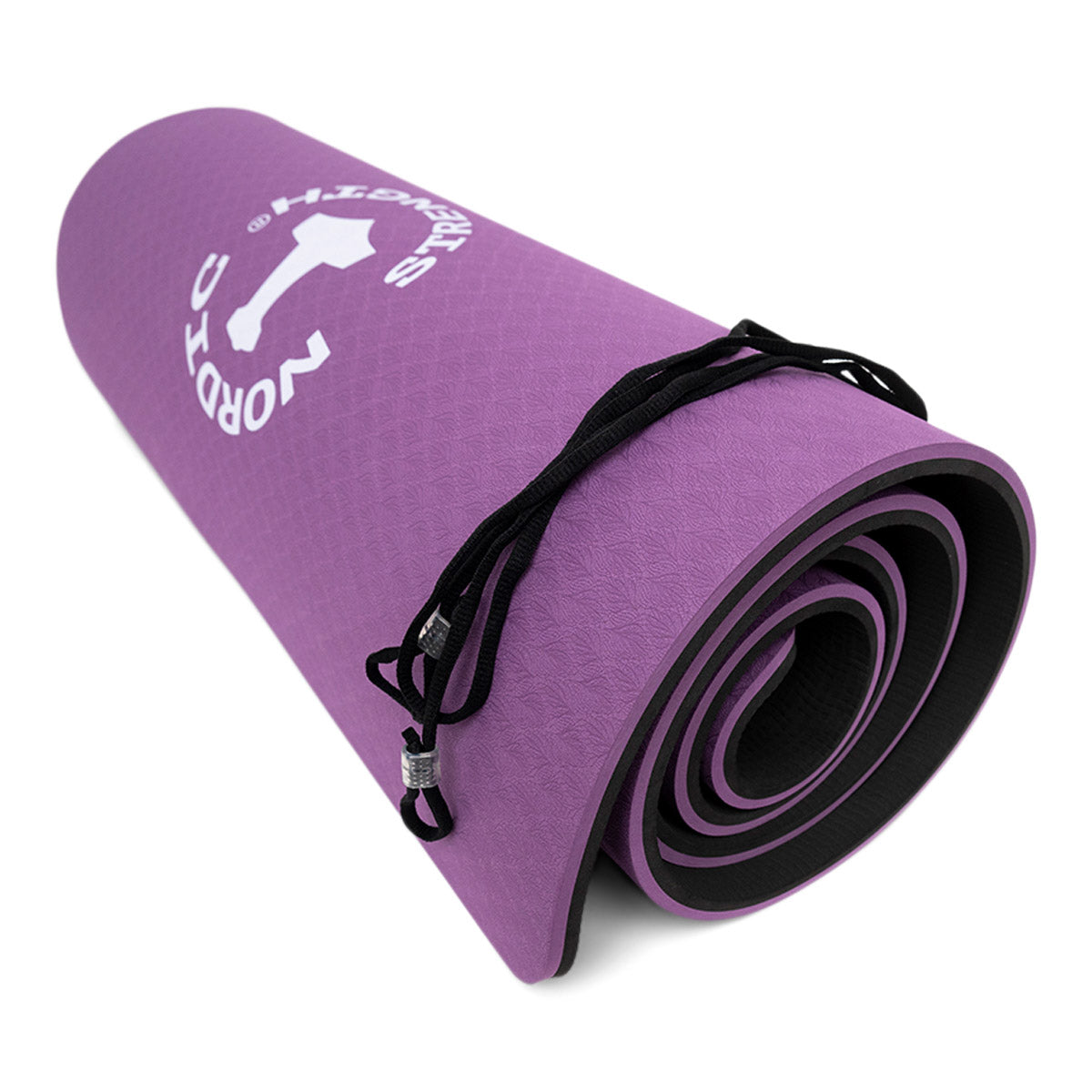 Tpe Yogamåtte 10mm   Sort Lilla   Bærestrop