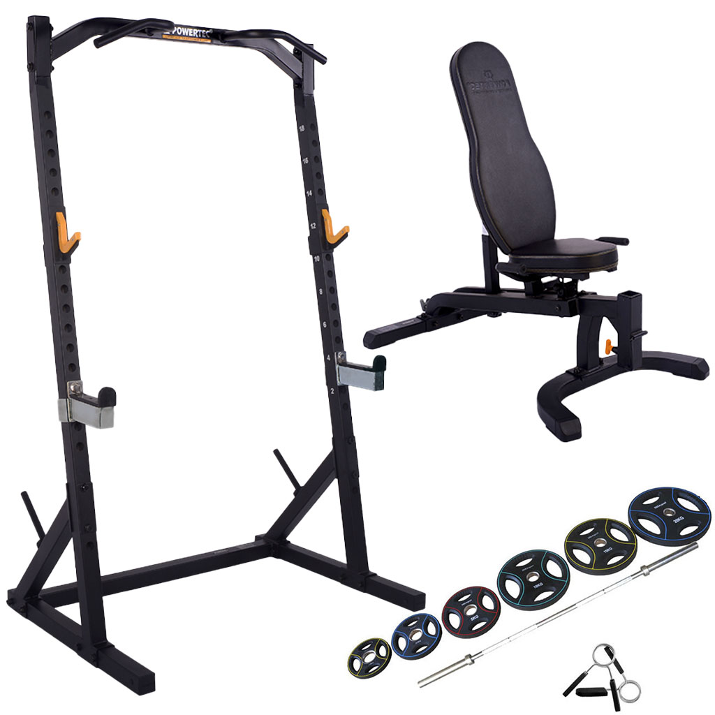 Powertec    Half Rack  Træningssæt M  95 Kg  50 Mm Pu Vægtsæt   Black