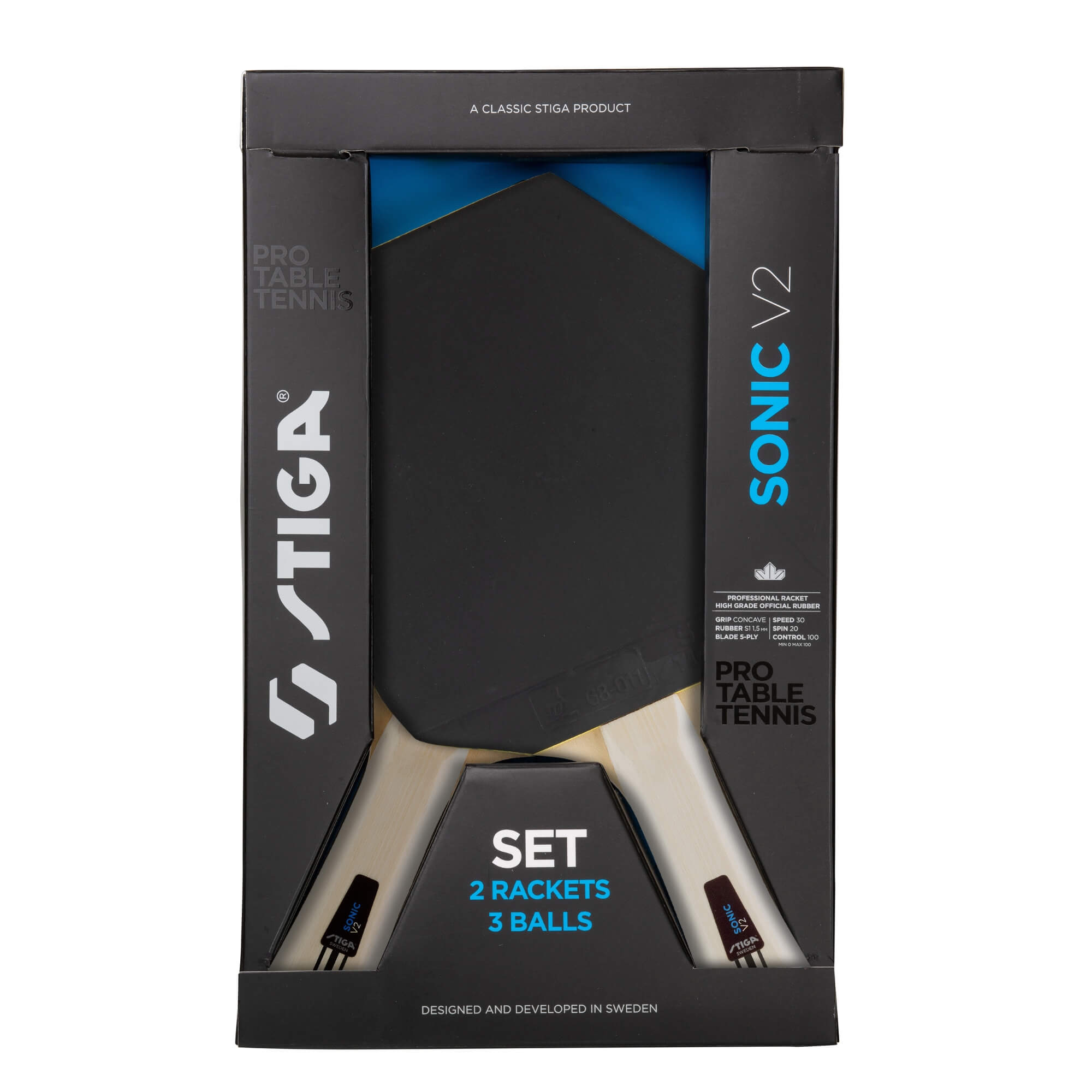 Stiga    Sonic Set V2   2 Bat   3 Bolde