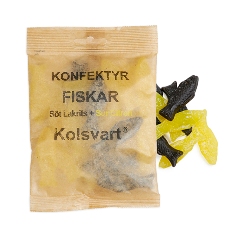 Kolsvart   Sur Citron Vingummi   Sød Lakridsfisk