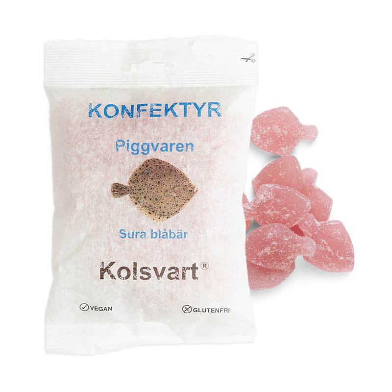 Kolsvart   Pighvar Sur Blåbær Vingummifisk