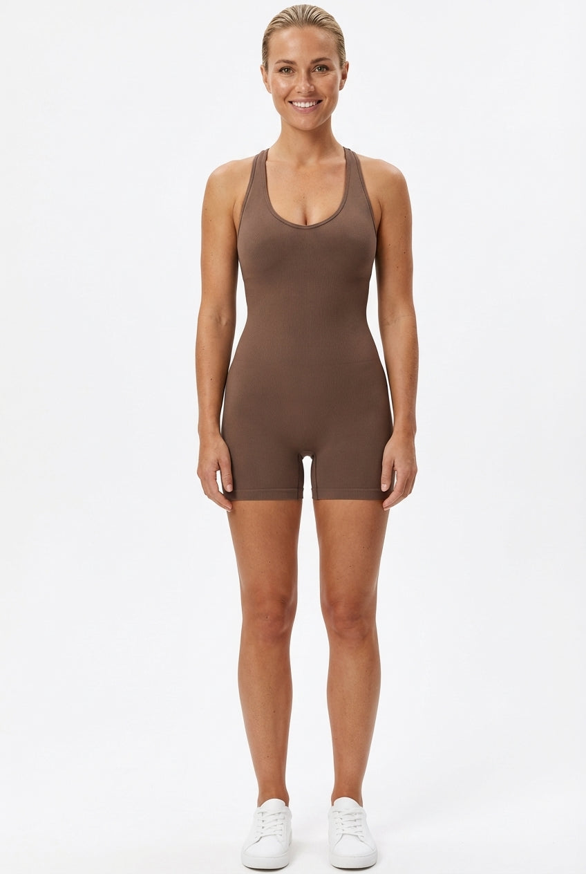 Liv Jumpsuit  Seamless   Ribbed  Brown   Small   Brown