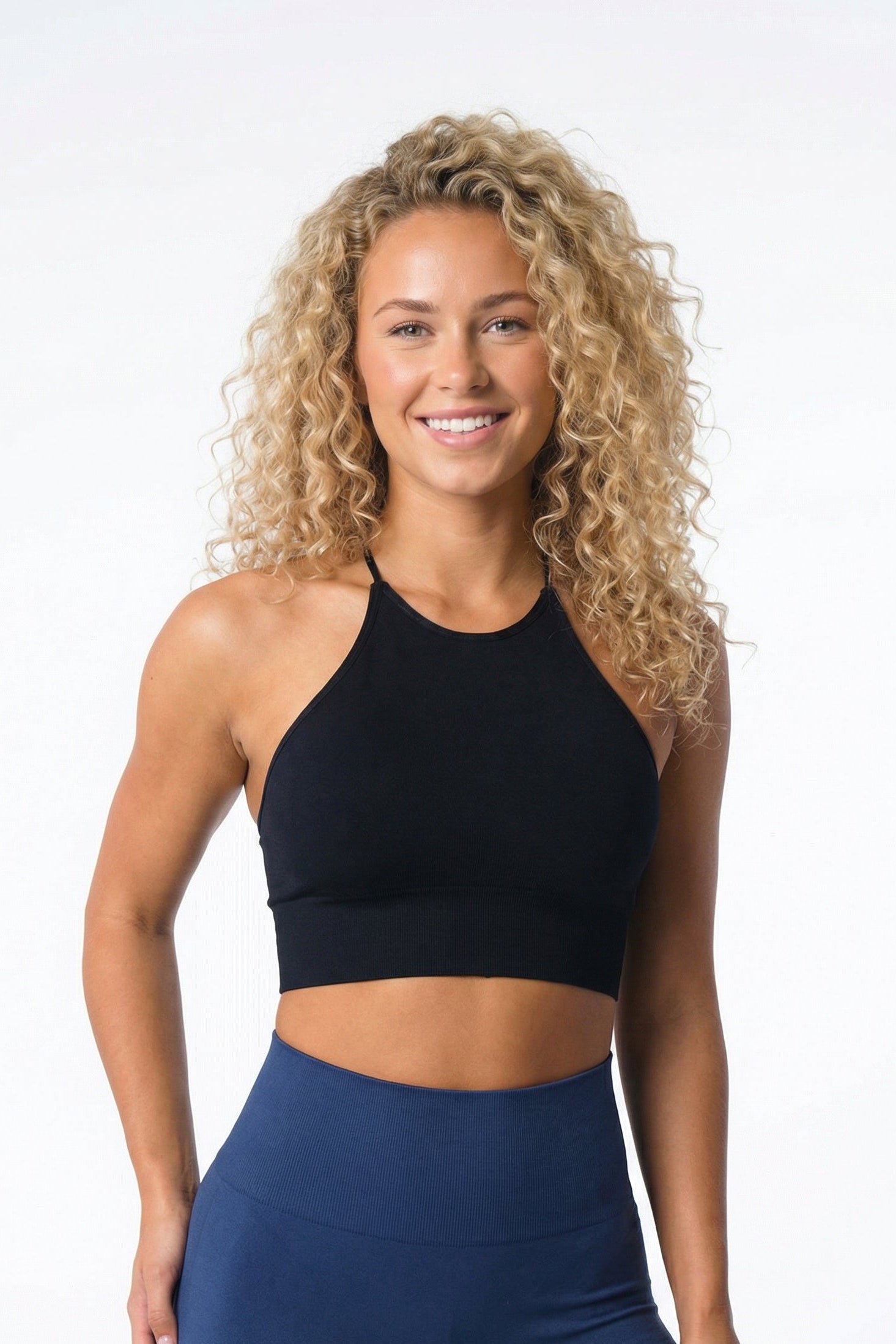Eclipse Crossback Top  High Neck   Seamless  Black   Small   Black