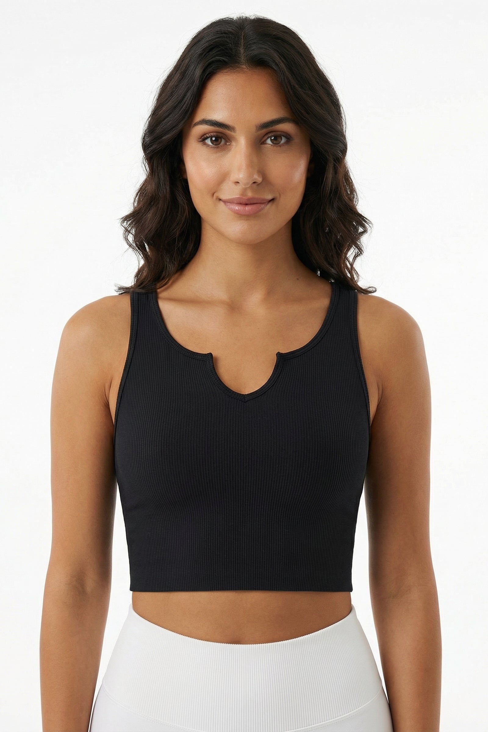 Crop Top V Hals   Med Indbygget Bh Black   Small   Black