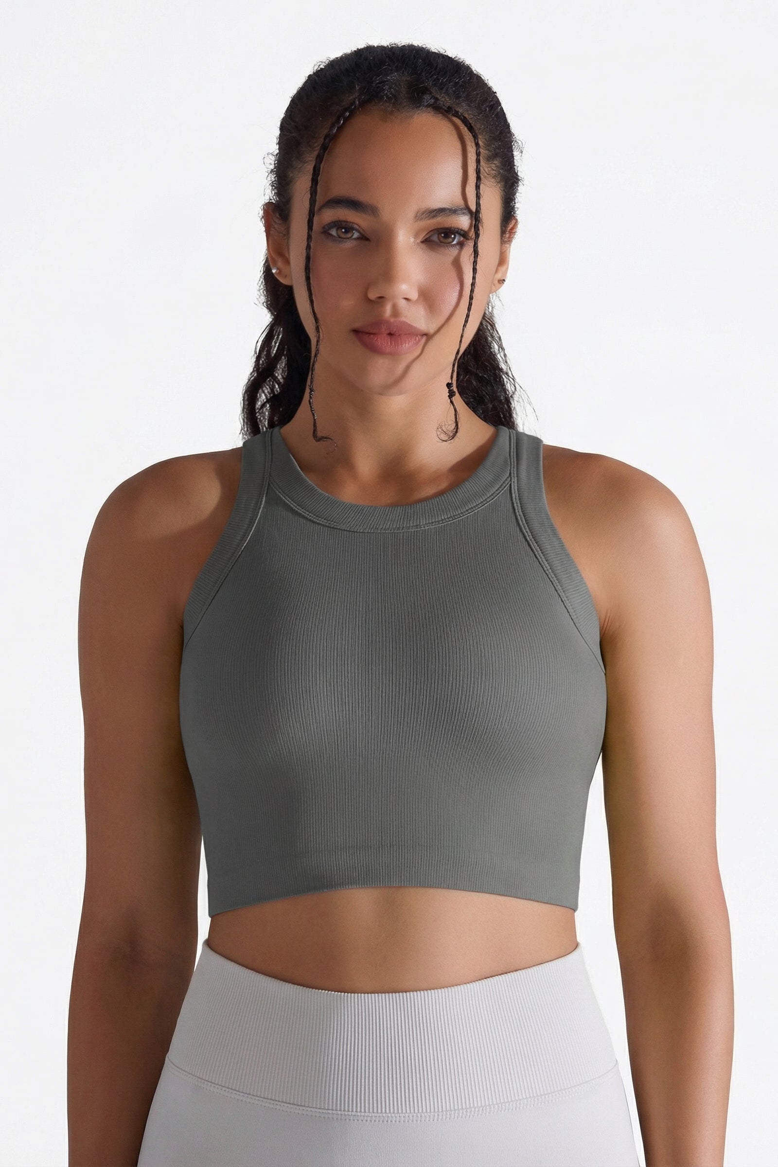 Crop Top Rund Hals   Med Indbygget Bh Darkgrey   X Small Small   Darkgrey