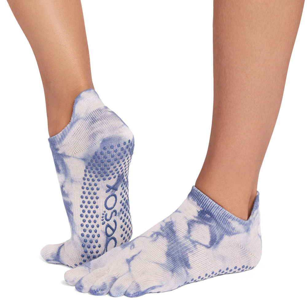 Toesox Full Toe Low Rise Grip Soft Blue Tie Dye S